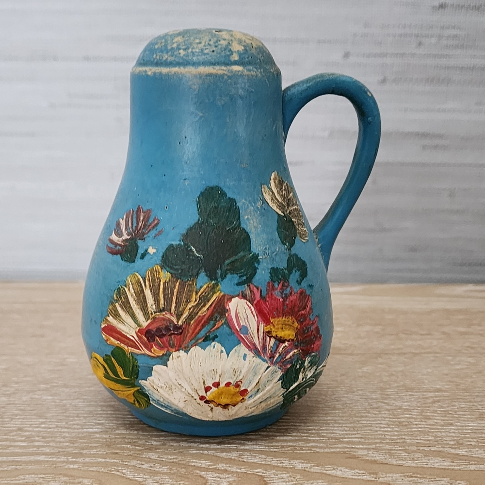 Vintage Ransburg Pottery Blue Handpainted Shaker